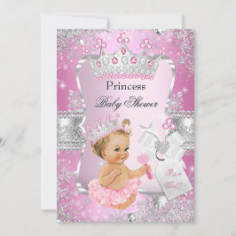Rosa Silver Princess Baby Shower Blonde Girl Inbjudningar
