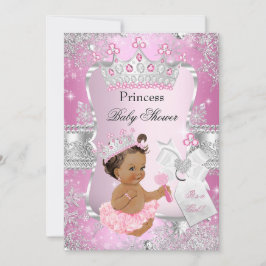 Rosa Silver Princess Baby Shower Brunette Girl Inbjudningar