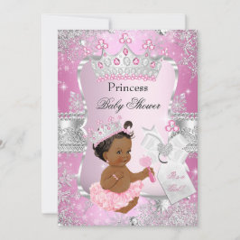Rosa Silver Princess Baby Shower Ethnic Inbjudningar