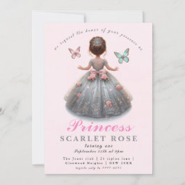 Rosa silver princess gown Fairytale födelsedagsfes Inbjudningar