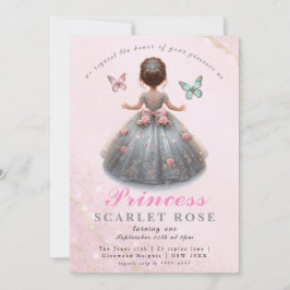 Rosa silver princess gown Fairytale födelsedagsfes Inbjudningar