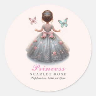 Rosa silver princess gown Fairytale födelsedagsfes Runt Klistermärke