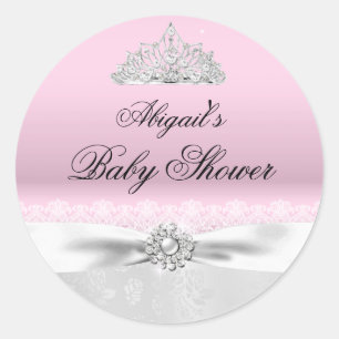 Rosa & Silver Prinsessa Tiara Baby Shower Klisterm Runt Klistermärke
