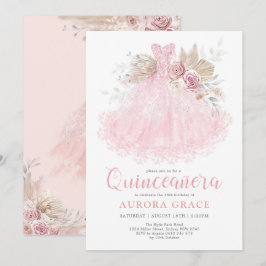 Rosa Silver Quinceañera Dress Mis Quince 15 Años Inbjudningar
