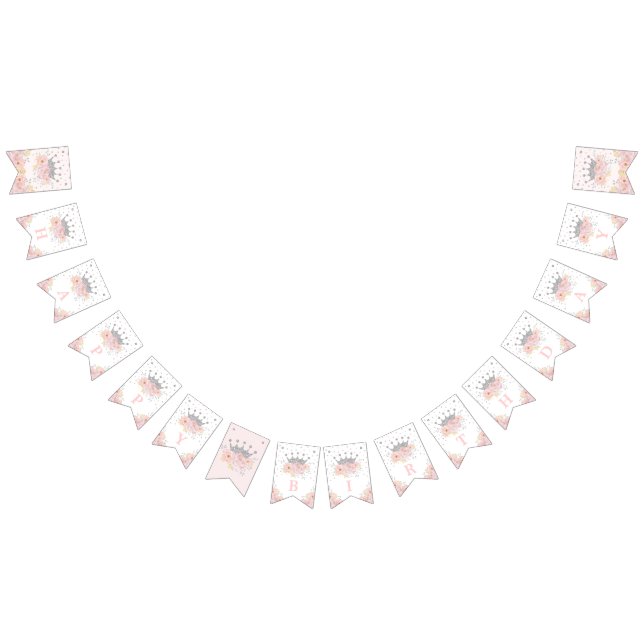 Rosa Silver Royal Krona Princess Grattis på födels Vimplar (Alla)