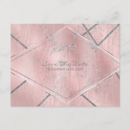 Rosa & Silver Satin Glitter Glam Rädda Datum Meddelande Vykort