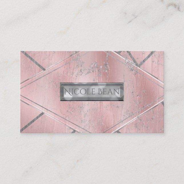 Rosa & Silver Satin Gnistra Glam Chic Salon Stil Visitkort (Framsida)