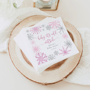 Rosa silver snöflingor baby och dess kall utanför pappersservett