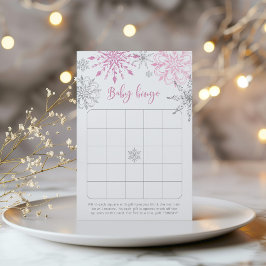 Rosa silver snöflingor babyduschbingo-spel för bab