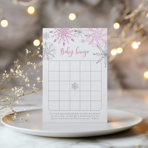Rosa silver snöflingor babyduschbingo-spel för bab