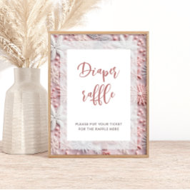 Rosa Silver Snöflingor Diaper Raffle Baby Shower Poster