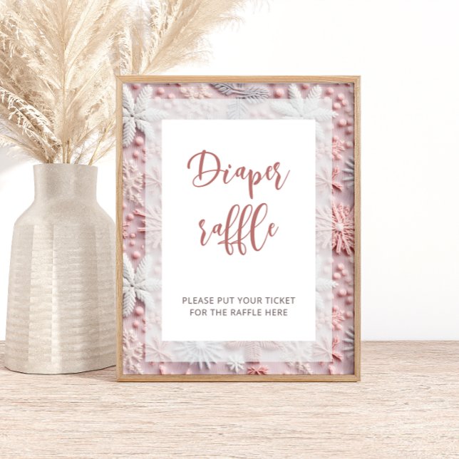 Rosa Silver Snöflingor Diaper Raffle Baby Shower Poster (Skapare uppladdad)