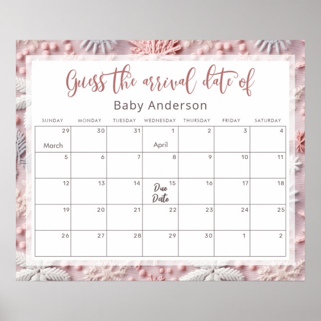 Rosa & Silver Snöflingor Gissa Poster förfallodatu (Framsidan)