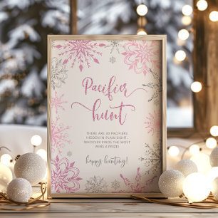 Rosa silver snöflingor Nappar jaktvilt Poster