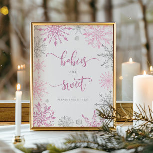 Rosa silver snöflingor Spädbarn är söt Poster
