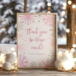 Rosa silver snöflingor Tack snö så mycket Poster