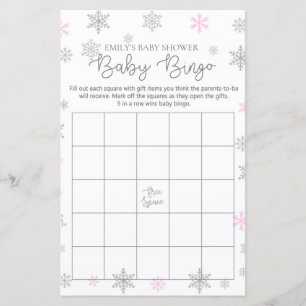 Rosa Silver Snowflake Baby Shower Game TrINTED
