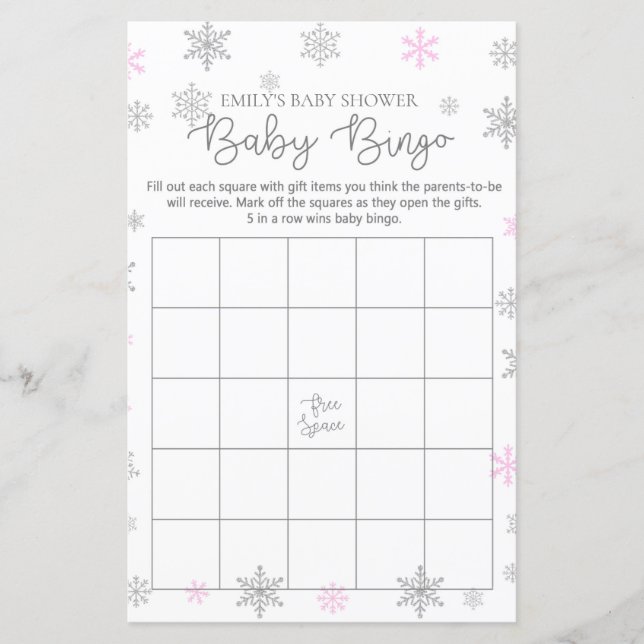 Rosa Silver Snowflake Baby Shower Game TrINTED (Framsida)