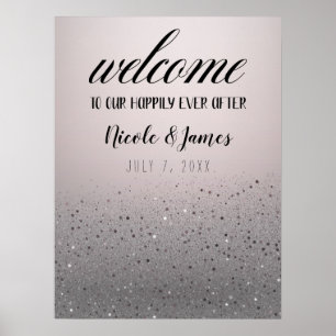 Rosa Silver Sparkly Glitter Bröllop välkomstskylt Poster