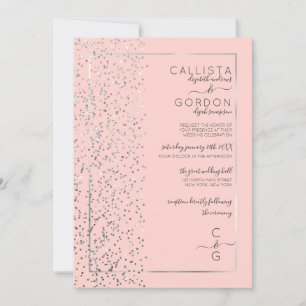 Rosa Silver Sparkly Glitter confetti Side Bröllop Inbjudningar