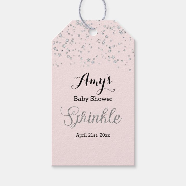 Rosa Silver Sprinkle Baby Shower Gift-Märkre Presentetikett (Framsidan)