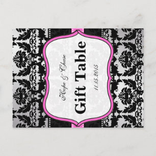 Rosa Silver & Svart Damask Bordskort