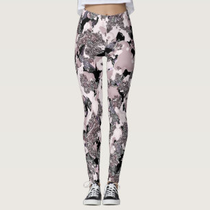 Rosa Silver & Svart Skönhet Spill Glam Gloss Tjeji Leggings