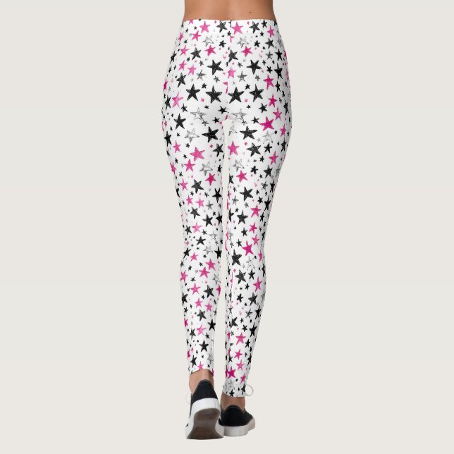 Rosa Silver Svarta Stjärnor Leggings (Baksida)