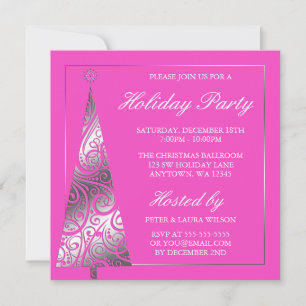 Rosa Silver Swirl Julgran Julfest Inbjudningar