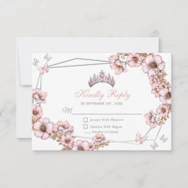 Rosa Silver Tiara Fjäril Quinceañera OSA Kort