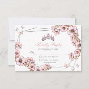 Rosa Silver Tiara Fjäril Quinceañera OSA Kort