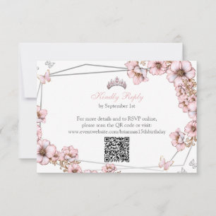 Rosa Silver Tiara Fjäril Quinceañera OSA Kort