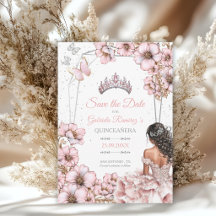 Rosa Silver Tiara Fjäril Quinceañera