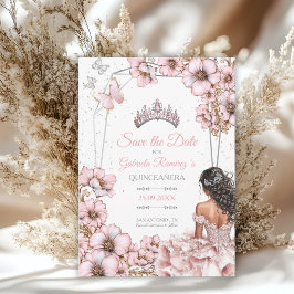 Rosa Silver Tiara Fjäril Quinceañera Spara Datumet