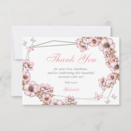 Rosa Silver Tiara Fjäril Quinceañera Tack Kort