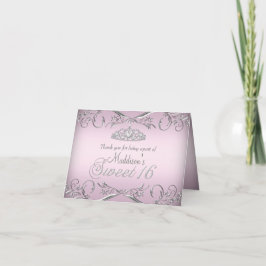 Rosa & Silver Tiara Sweet 16 Tackkort