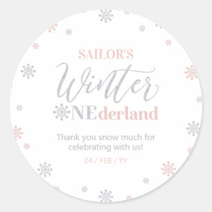 Rosa Silver Vinter onederland Tack snö mycket Runt Klistermärke