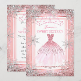 Rosa Silver Vinter Värld Söt 16-årsdag Inbjudningar