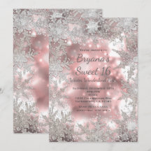 Rosa silver vintervonderland snöflinga inbjudan