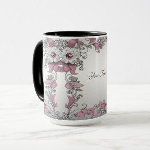 Rosa Silver Vit Blommig Mugg
