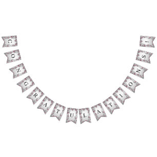 Rosa Silver White Blommigt Bunting Flagga