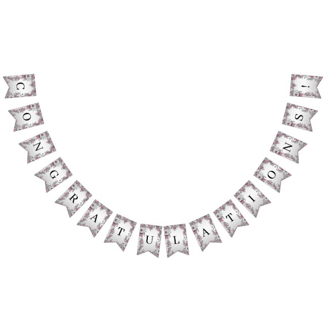 Rosa Silver White Blommigt Bunting Flagga (Alla)