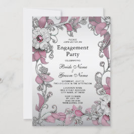 Rosa Silver White Blommigt Förlovning Inbjudningar