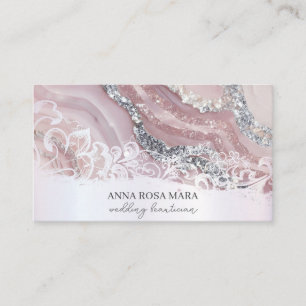 *~* Rosa Silver White Ornate QR Agate AP66 Luxe Visitkort