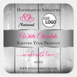 Rosa Silver White Wood Grain Product Labels Logoty Fyrkantigt Klistermärke
