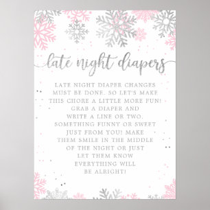 Rosa Silver Winter Late Night Diaper Baby Shower Poster
