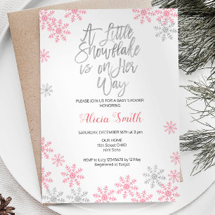 Rosa Silver Winter Wonderland Girl Baby Shower Inbjudningar