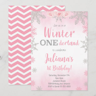 Rosa Silver Winter Wonderland-inbjudan Inbjudningar