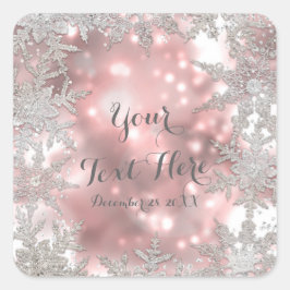 Rosa Silver Winter Wonderland Snowflake Favor Fyrkantigt Klistermärke
