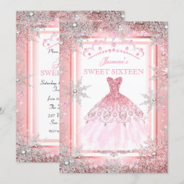 Rosa Silver Winter Wonderland Sweet 16 Birthday Inbjudningar